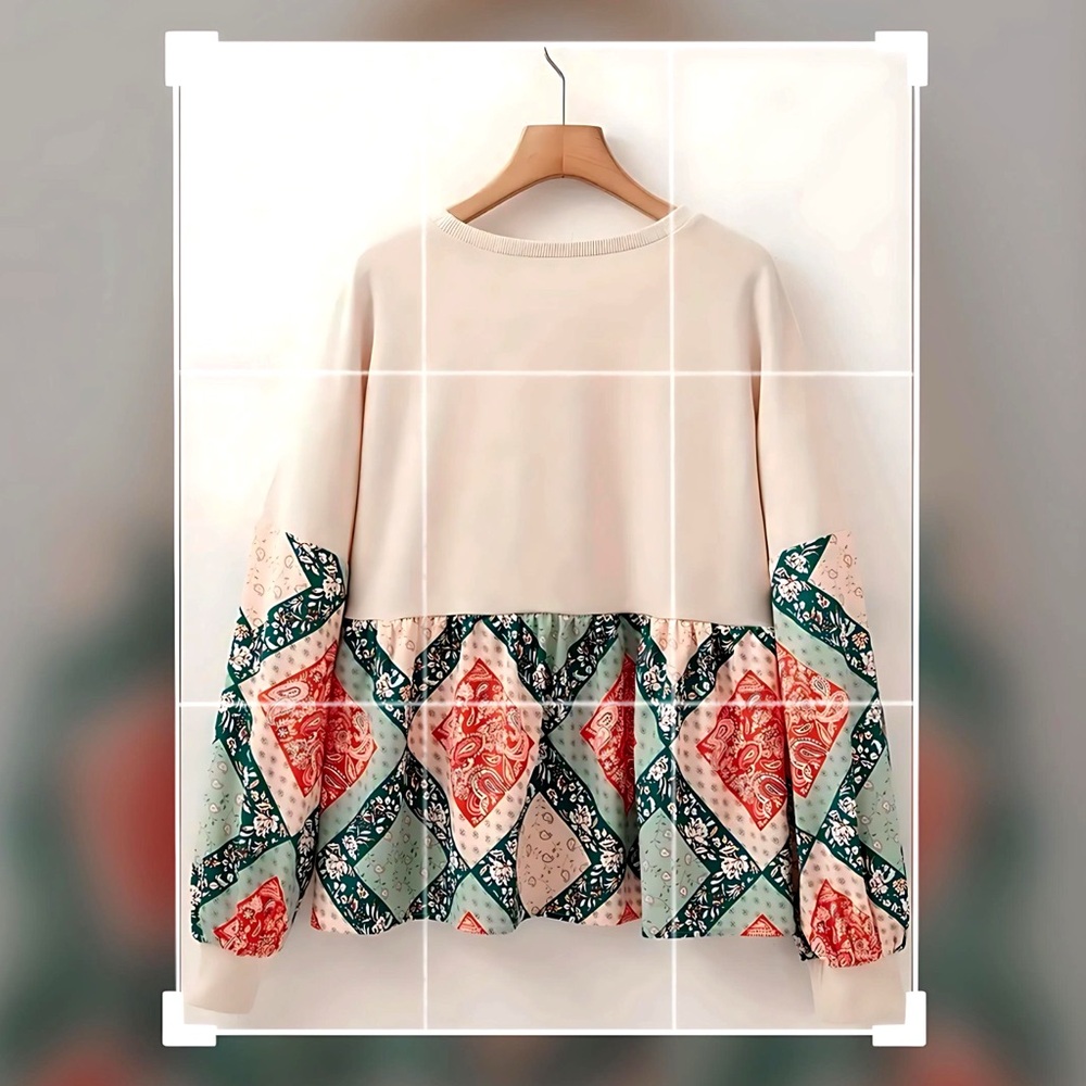 LAST 2! Boho Patchwork Ruffle Lantern Sleeve Sweatshirt!